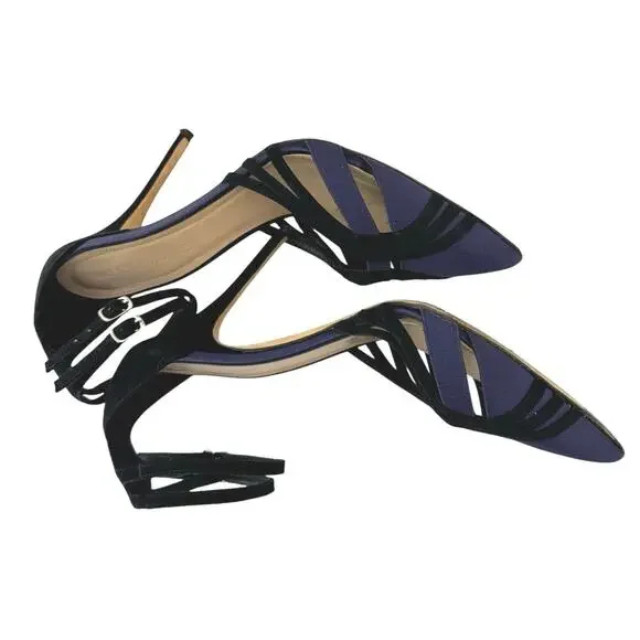 J. Crew Navy and Black Strappy Pointed-Toe Stiletto Heels - Picture 11 of 13